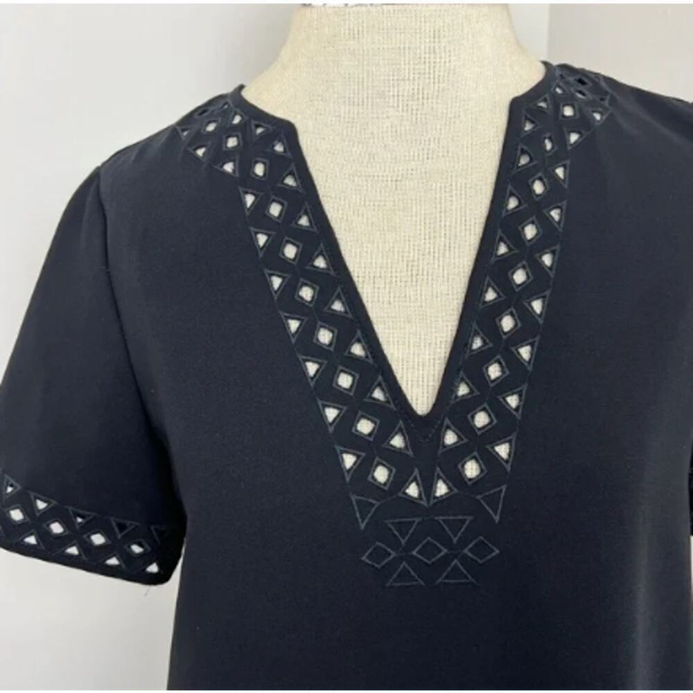 Madewell Tunic Black V Neck Short Sleeve Cut out Knee Length Dress Size 00 - Picture 4 of 8